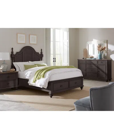 Macy's Mandeville 3pc Bedroom Set (louvered Queen Storage Bed + Louvered Dresser + 2-drawer Nightstand) In Brown