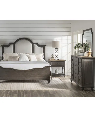 Macy's Mandeville 3pc Bedroom Set (upholstered King Bed + Dresser + 1-drawer Nightstand) In Brown