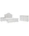 Macy's Mandeville 3pc Bedroom Set (upholstered California King Bed + Drawer Chest + 1-drawer Nightstand) In White