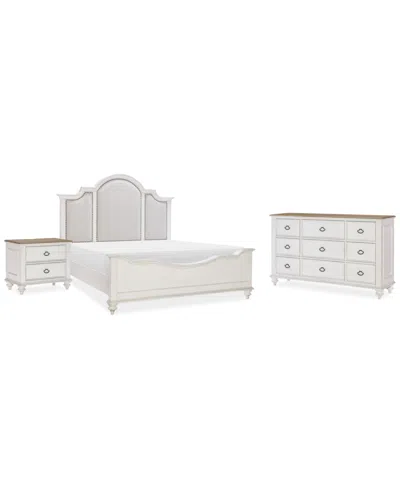 MACY'S MANDEVILLE 3PC BEDROOM SET (UPHOLSTERED KING BED + DRESSER + 2-DRAWER NIGHTSTAND)