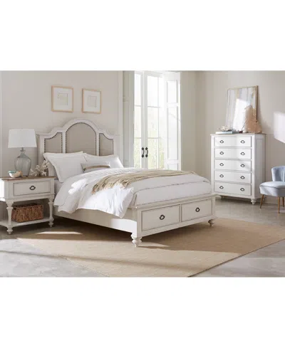 Macy's Mandeville 3pc Bedroom Set (upholstered King Storage Bed + Drawer Chest + 1-drawer Nightstand) In White