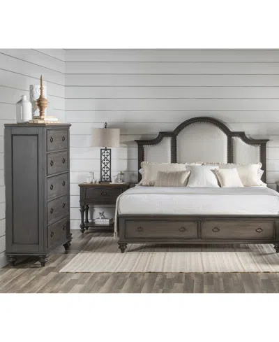 Macy's Mandeville 3pc Bedroom Set (upholstered Queen Storage Bed + Drawer Chest + 1-drawer Nightstand) In Brown