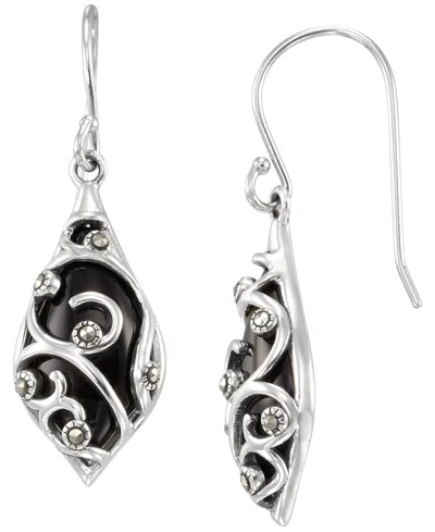 Macy's Marcasite (0.06 Ct. T.w.) And Onyx (2-1/2 Ct. T.w.) Dangle Earrings In Sterling Silver In Multi