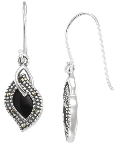 Macy's Marcasite (0.08 Ct. T.w.) And Onyx (1-1/4 Ct. T.w.) Dangle Earrings In Sterling Silver In Black