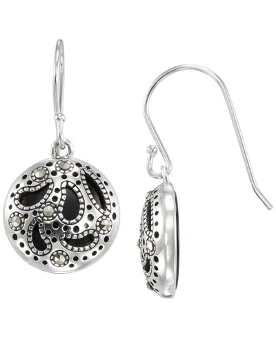 Macy's Marcasite (0.084 Ct. T.w.) And Onyx (4-1/2 Ct. T.w.) Dangle Earrings In Sterling Silver In Multi