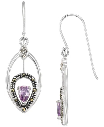 Macy's Marcasite (0.10 Ct. T.w.) And Amethyst (1/2 Ct. T.w.) Dangle Earrings In Sterling Silver In Multi