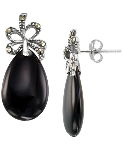 Macy's Marcasite (0.13 Ct. T.w.) And Onyx (9-1/2 Ct. T.w.) Drop Earrings In Sterling Silver In Black