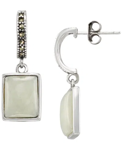 Macy's Marcasite (0.14 Ct. T.w.) And Jade (6-1/4 Ct. T.w.) Drop Earrings In Sterling Silver In Metallic