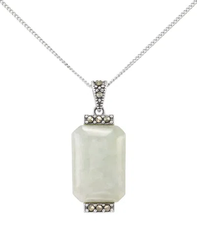 Macy's Marcasite (0.17 Ct. T.w.) And Jade (11-1/2 Ct. T.w.) Pendant Necklace In Sterling Silver In Multi
