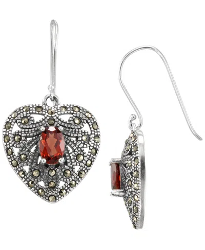 Macy's Marcasite (0.23 Ct. T.w.) And Garnet (1-1/2 Ct. T.w.) Drop Earrings In Sterling Silver In Metallic