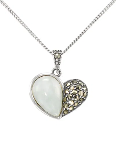Macy's Marcasite (0.24 Ct. T.w.) And Jade (3 Ct. T.w.) Heart Pendant Necklace In Sterling Silver In Multi