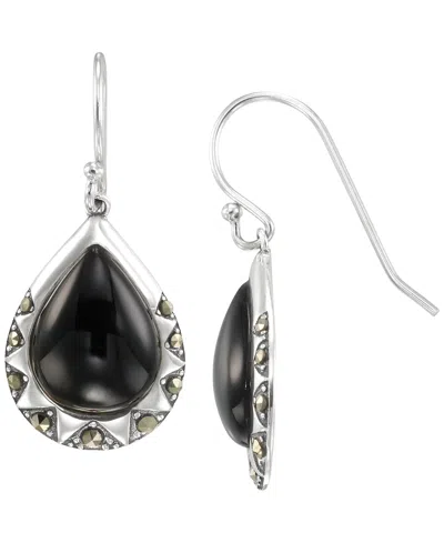 Macy's Marcasite (0.30 Ct. T.w.) And Onyx (6 Ct. T.w.) Dangle Earrings In Sterling Silver In Black