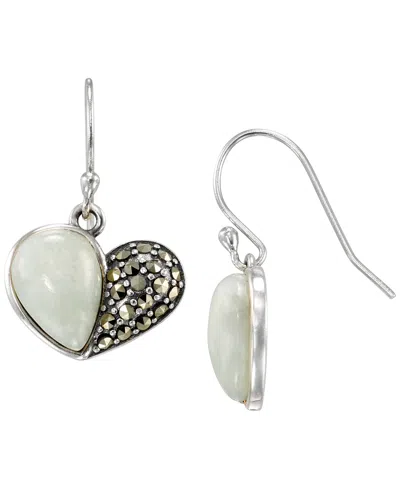 Macy's Marcasite (0.32 Ct. T.w.) And Jade (4 Ct. T.w.) Dangle Earrings In Sterling Silver In Multi