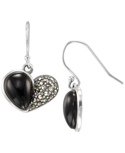 Macy's Marcasite (0.32 Ct. T.w.) And Onyx (4 Ct. T.w.) Dangle Earrings In Sterling Silver In Black