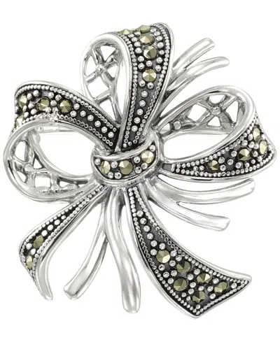 Macy's Marcasite (0.34 Ct. T.w.) Bow Brooch Pin In Sterling Silver In Metallic