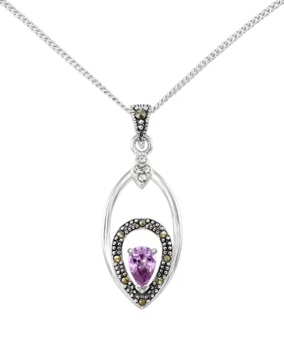 Macy's Marcasite (0.40 Ct. T.w.) And Amethyst (1/2 Ct. T.w.) Teardrop Pendant Necklace In Sterling Silver In Multi