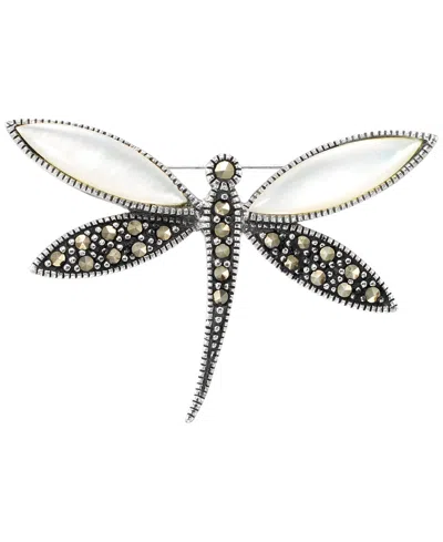Macy's Marcasite (0.45 Ct. T.w.) & Mother-of-pearl Dragon Pin In Sterling Silver In Gold