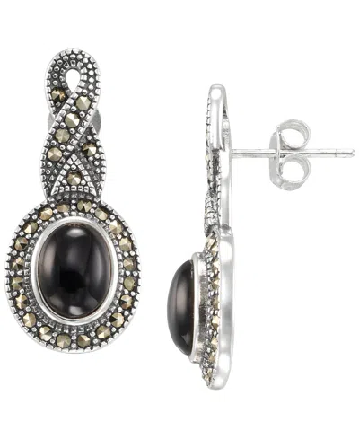 Macy's Marcasite (0.59 Ct. T.w.) And Onyx (1-1/4 Ct. T.w.) Drop Earrings In Sterling Silver In Multi