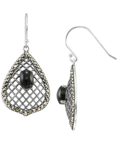 Macy's Marcasite (0.64 Ct. T.w.) And Black Onyx (0.5 Ct. T.w.) Drop Earrings In Sterling Silver In Metallic