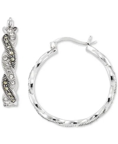 Macy's Marcasite (1/2 Ct. T.w.) & Crystal Small Hoop Earrings In Sterling Silver, 1" In Metallic