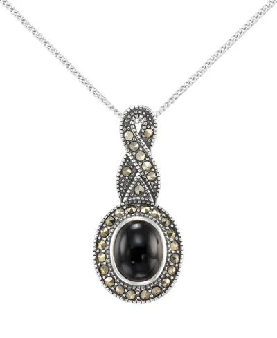 Macy's Marcasite (1/2 Ct. T.w.) And Onyx (1-1/2 Ct. T.w.) Pendant Necklace In Sterling Silver In Multi