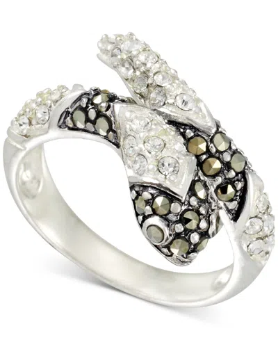 Macy's Marcasite (1/3 Ct. T.w.) & Crystal Snake Ring In Sterling Silver
