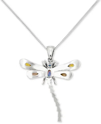 Macy's Marcasite (1/4 Ct. T.w.) & Agate (1 Ct. T.w.) Dragonfly 18" Pendant Necklace In Sterling Silver