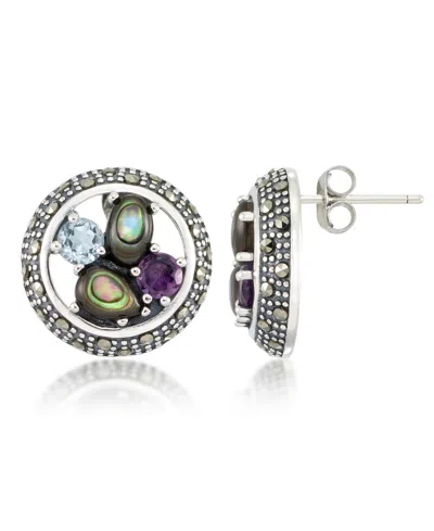 Macy's Marcasite, Amethyst (3/8 Ct. T.w.) , Abalone (1-1/2 Ct. T.w.) And Blue Topaz (5/8 Ct. T.w.) Round Po In Multi