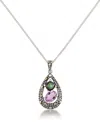 Macy's Marcasite, Amethyst (7/8 Ct. T.w.) And Abalone (1-1/2 Ct. T.w.) Teardrop Pendant+18" Chain In Sterli In Multi