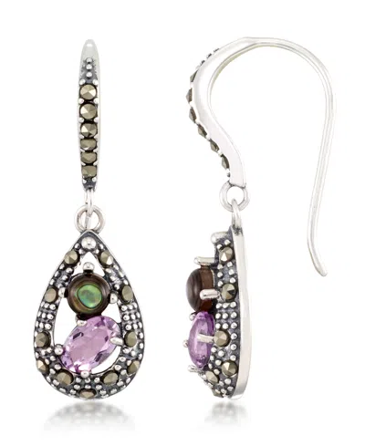 Macy's Marcasite, Amethyst ( 9/10 Ct. T.w.) And Abalone (1-9/10 Ct. T.w.) Teardrop Wire Earrings In Sterlin In Multi