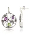 Macy's Marcasite And Amethyst(1 Ct. T.w.) And Peridot ( 2 Ct. T.w.) Paisley Round Post Earrings In Sterling In Multi