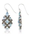 Macy's Marcasite And Blue Topaz (6 Ct. T.w.) Drop Wire Earrings In Sterling Silver In Blue Topaz