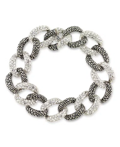 Macy's Marcasite And Crystal Pave Oval Link 7 1/2" Bracelet In Sterling Silver