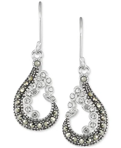 Macy's Marcasite & Crystal Pear-shape Drop Earrings In Sterling Silver