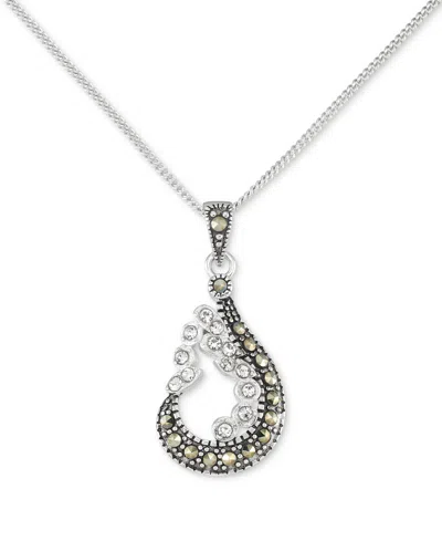 Macy's Marcasite & Crystal Swoop Design 18" Pendant Necklace In Sterling Silver