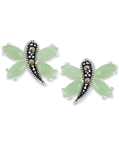 Macy's Marcasite & Jade Butterfly Stud Earrings In Sterling Silver