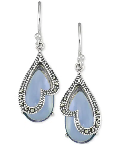 Macy's Marcasite & Purple Glass Stone Drop Earrings In Sterling Silver