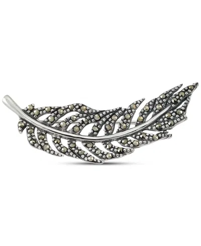 Macy's Marcasite Feather Motif Fashion Pin In Sterling Silver