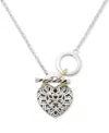 Macy's Marcasite Filigree Padlock Heart 18" Pendant Toggle Necklace In Sterling Silver & 18k Gold-plate In Marcasite