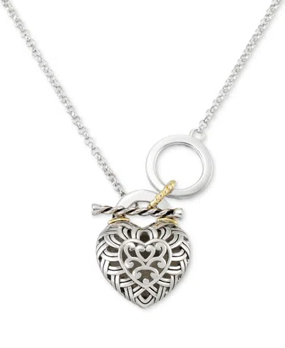 Macy's Marcasite Filigree Padlock Heart 18" Pendant Toggle Necklace In Sterling Silver & 18k Gold-plate