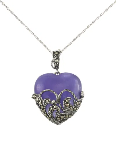 Macy's Marcasite Lavender Jade (20 Ct. T.w.) Heart Pendant Necklace In Sterling Silver In Brown