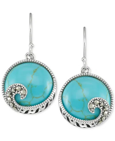 Macy's Marcasite Swirl & Synthetic Turquoise Drop Earrings In Sterling Silver