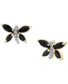 Macy's Marquise Onyx (5 X 2-1/2 Mm) & Diamond Accent Butterfly Stud Earrings In 14k Yellow Gold In Gold