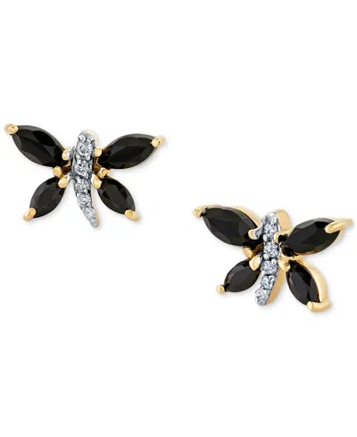 Macy's Marquise Onyx (5 X 2-1/2 Mm) & Diamond Accent Butterfly Stud Earrings In 14k Yellow Gold