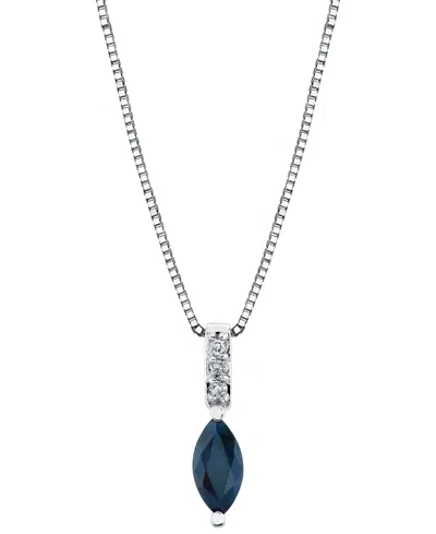 Macy's Marquise Shape Sapphire Pendant With Chain (1/2 Ct. T.w.) In 10k White Gold In Metallic