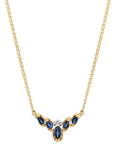 Macy's Marquise Shape Sapphire Pendant With Chain (7/8 Ct. T.w.) In 14k Yellow Gold