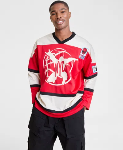 Macy's Marvel X Nba Men's Nyc Spiderman Long-sleeve Jersey, Macy's Exclusive In Red