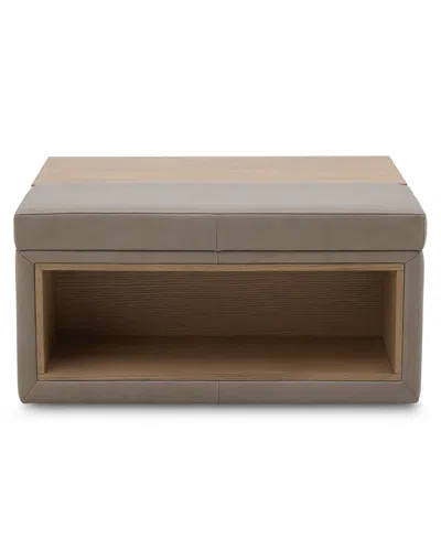 Macy's Maxyne 35" Leather Square Ottoman In Brown