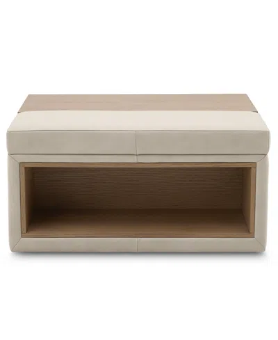 Macy's Maxyne 35" Leather Square Ottoman In Light Beige