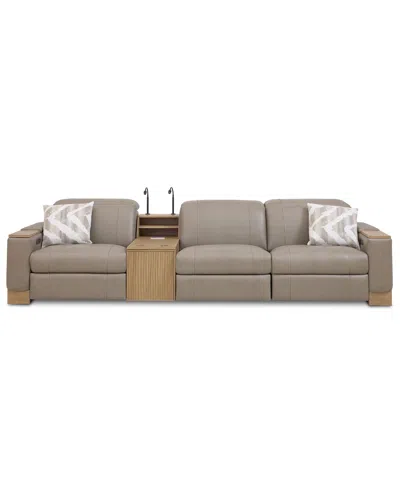 Macy's Maxyne 4-pc. Leather 3 Power Motion Recliner Sofa With Console In Brown